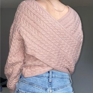 SHEIN Blush Off-the-Shoulder Cable Knit Sweater